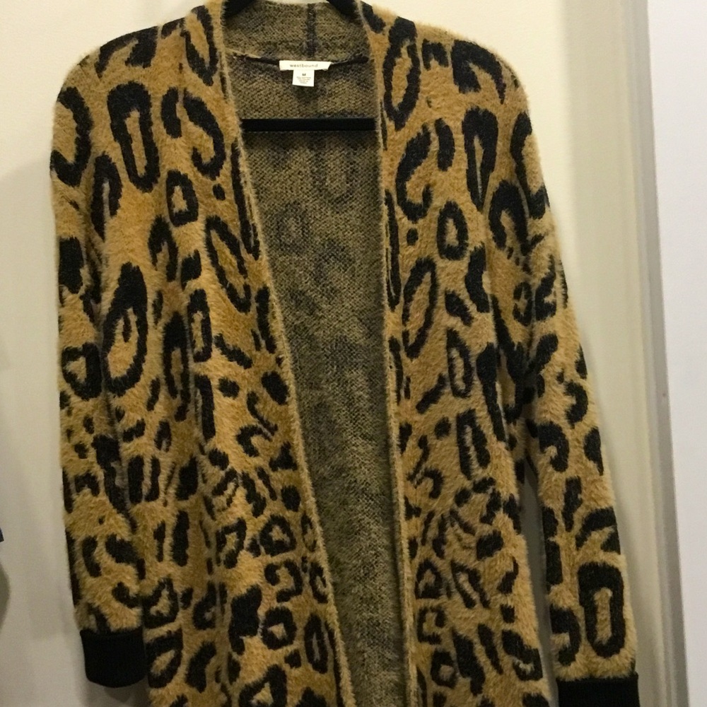 Westbound Leopard Open-Front Cardigan - Black & Tan